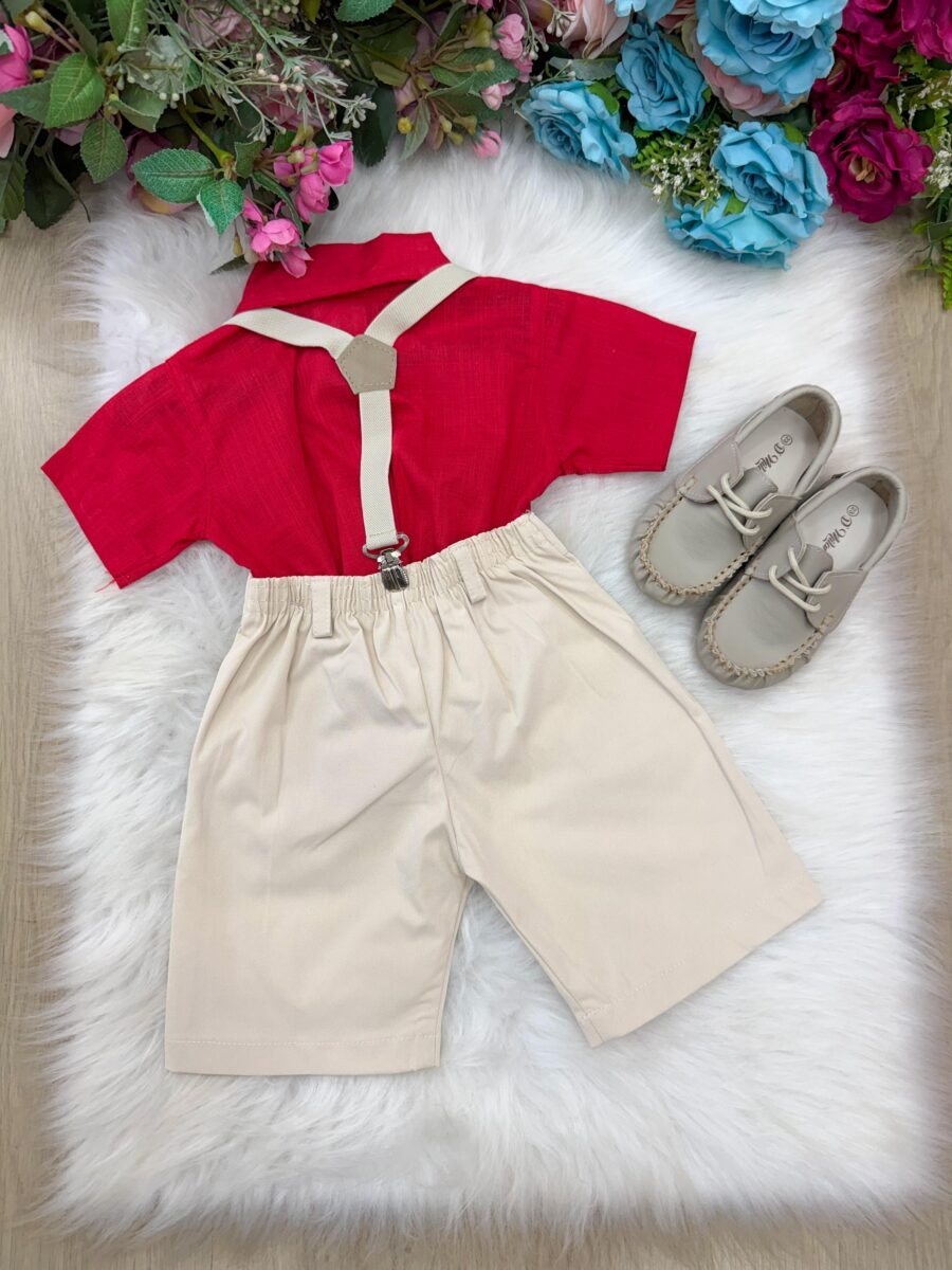 Conjunto Social Infantil Miss Cherry Henry Vermelho e Bege