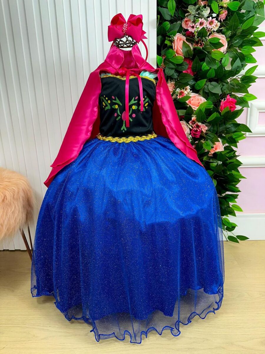 Fantasia Infantil Princesa Belli Gelo Azul com Capa Pink