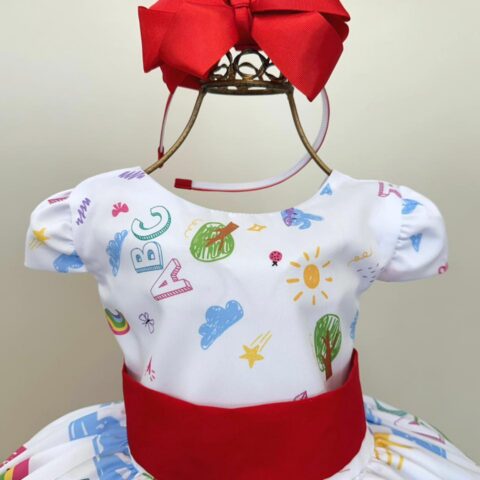 Vestido Infantil Branco Aquarela Colorido Festa