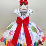 Vestido Infantil Branco Aquarela Colorido Festa