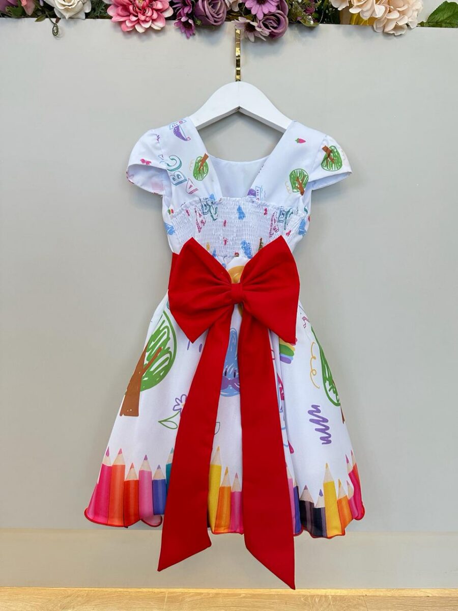 Vestido Infantil Branco Aquarela Colorido Festa
