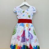 Vestido Infantil Branco Aquarela Colorido Festa