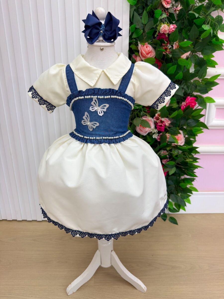 Vestido Infantil Blogueirinha Jhenni Off com Colete Jeans