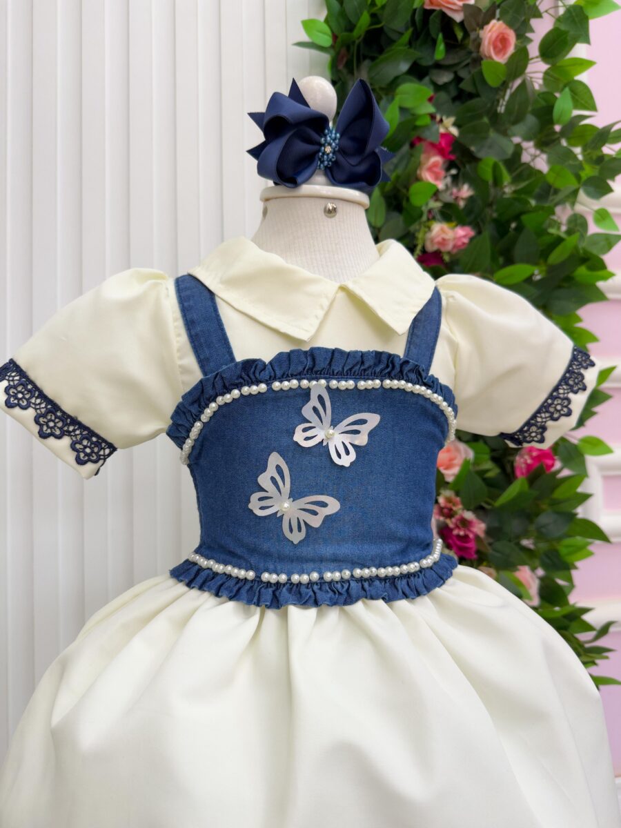 Vestido Infantil Blogueirinha Jhenni Off com Colete Jeans