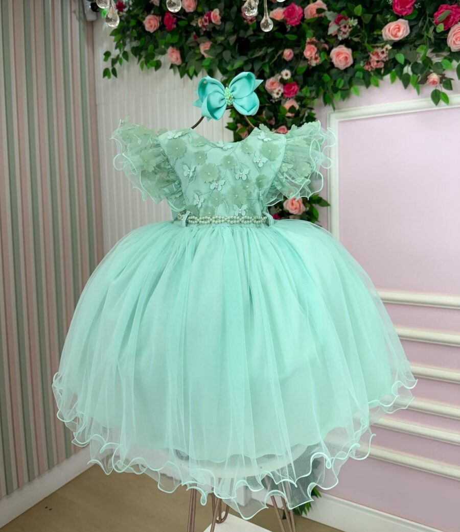 Vestido Infantil Angelie Menina Bonita Verde Menta Tafetá