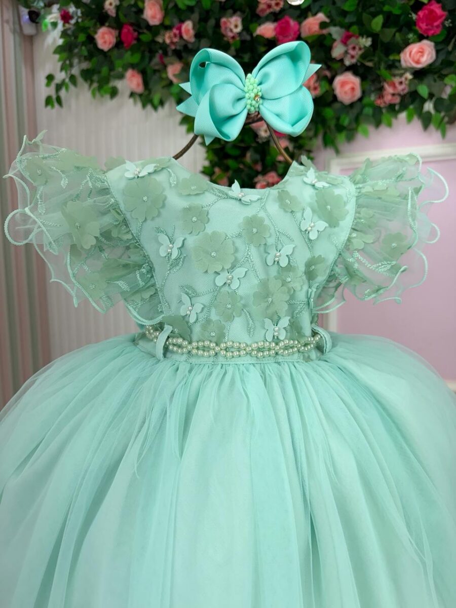 Vestido Infantil Angelie Menina Bonita Verde Menta Tafetá