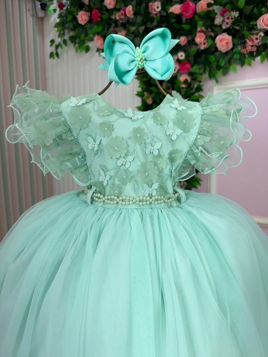 Vestido Infantil Angelie Menina Bonita Verde Menta Tafetá
