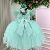 Vestido Infantil Angelie Menina Bonita Verde Menta Tafetá