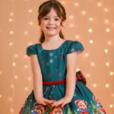 Vestido Infantil de Natal Ursinhos Verde Bandeira