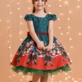 Vestido Infantil Verde Bandeira Ursinhos Festa de Natal