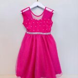 Vestido Infantil Pink com Pérolas e Saia Glitter Daminha