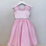 Vestido Infantil Rosa Claro Pérolas Saia com Glitter