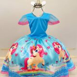 Fantasia Infantil Vestido Unicórnio Colorido com Glitter