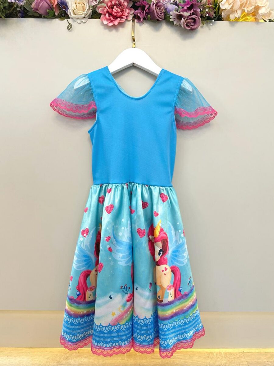 Fantasia Infantil Vestido Unicórnio Colorido com Glitter