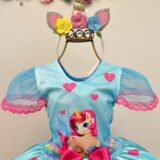 Fantasia Infantil Vestido Unicórnio Colorido com Glitter