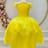 Fantasia Princesa Infantil Amarela Luvas Helanca e Tule