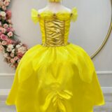 Fantasia Princesa Infantil Amarela Luvas Helanca e Tule