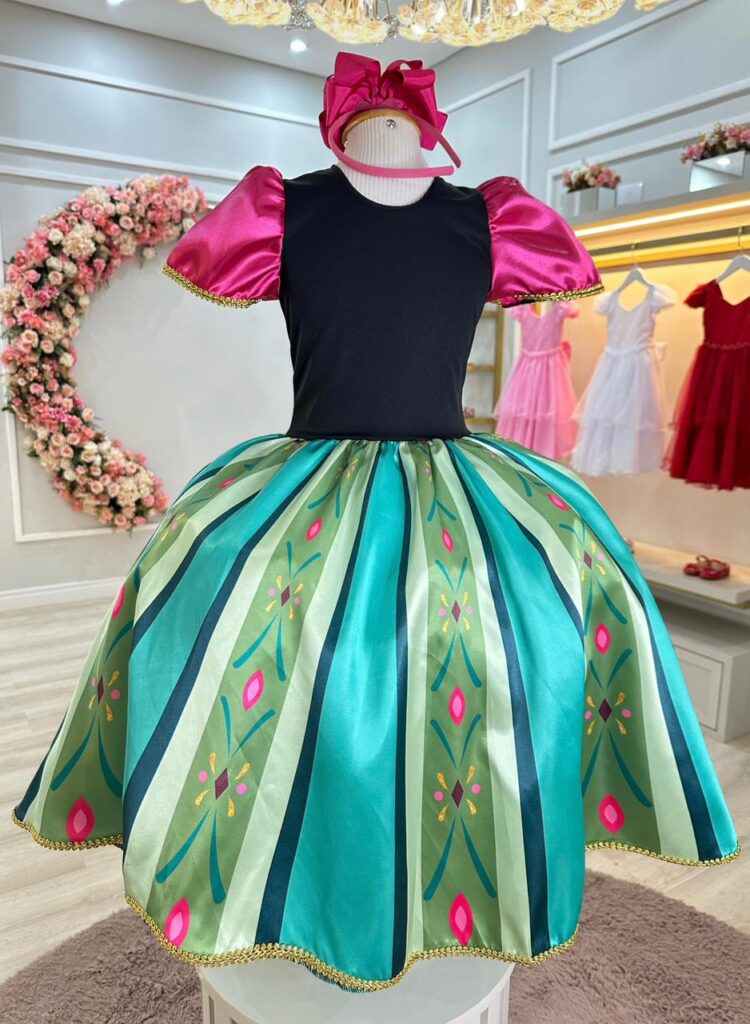 Fantasia Infantil Vestido Anna em Cetim e Helanca