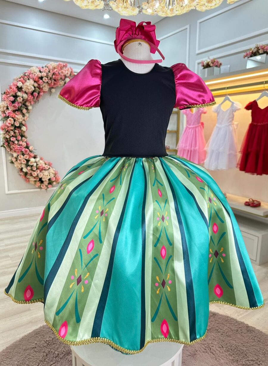 Fantasia Infantil Vestido Anna em Cetim e Helanca
