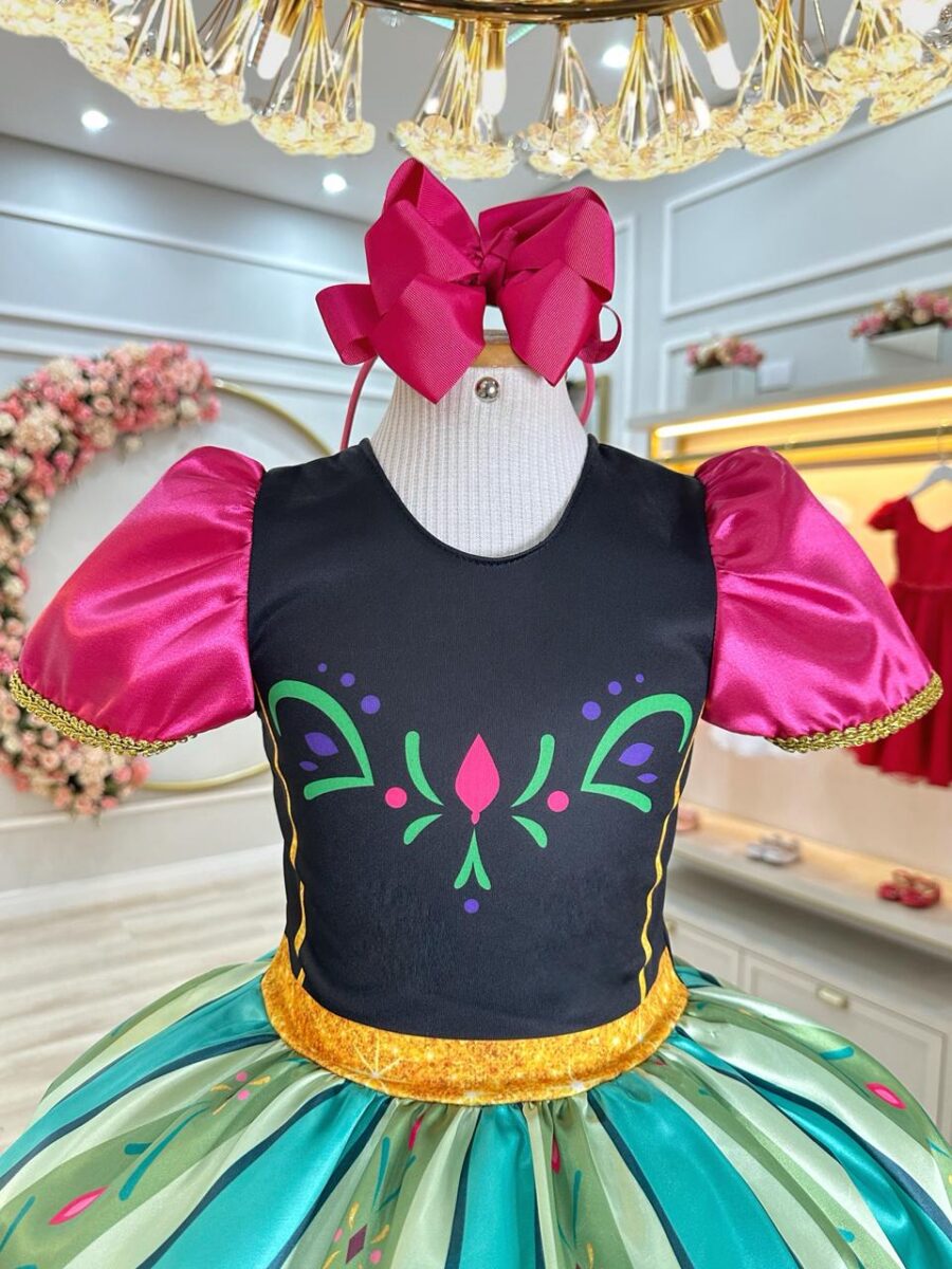 Fantasia Infantil Vestido Anna em Cetim e Helanca