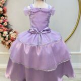 Fantasia Infantil Princesa Lilás com Luvas Cetim e Tule