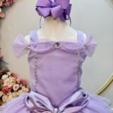 Fantasia Infantil Princesa Lilás com Luvas Cetim e Tule