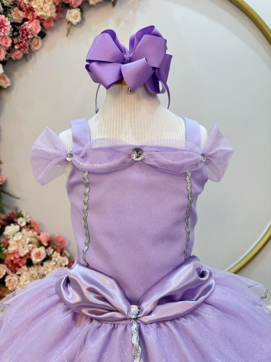 Fantasia Infantil Princesa Lilás com Luvas Cetim e Tule
