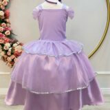 Fantasia Infantil Princesa Lilás com Luvas Cetim e Tule
