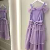 Fantasia Infantil Princesa Lilás com Luvas Cetim e Tule