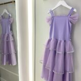 Fantasia Infantil Princesa Lilás com Luvas Cetim e Tule