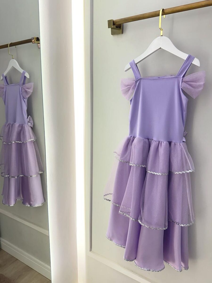 Fantasia Infantil Princesa Lilás com Luvas Cetim e Tule