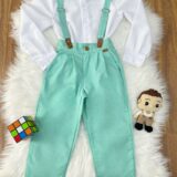 Conjunto Social Infantil Pajem Calça e Suspensório Cinza
