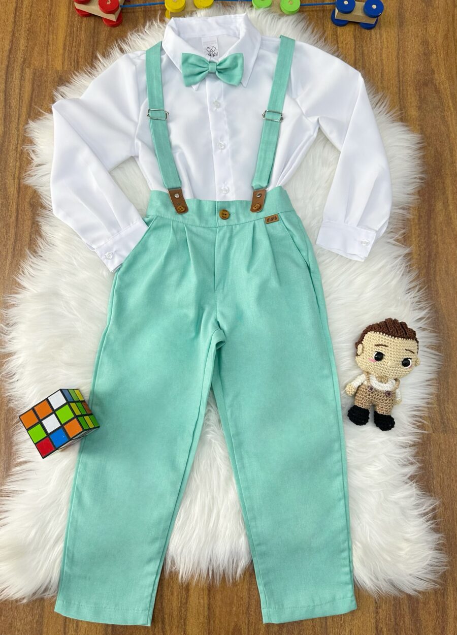 Conjunto Social Infantil Pajem Calça e Suspensório Cinza