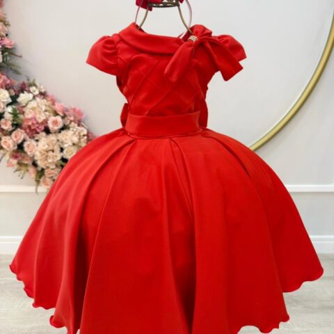 Vestido Infantil Vermelho Busto Nervura Formatura Dama
