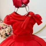 Vestido Infantil Vermelho Busto Nervura Formatura Dama