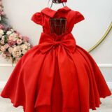 Vestido Infantil Vermelho Busto Nervura Formatura Dama