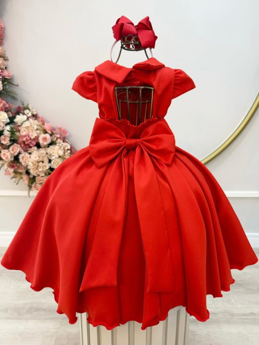 Vestido Infantil Vermelho Busto Nervura Formatura Dama