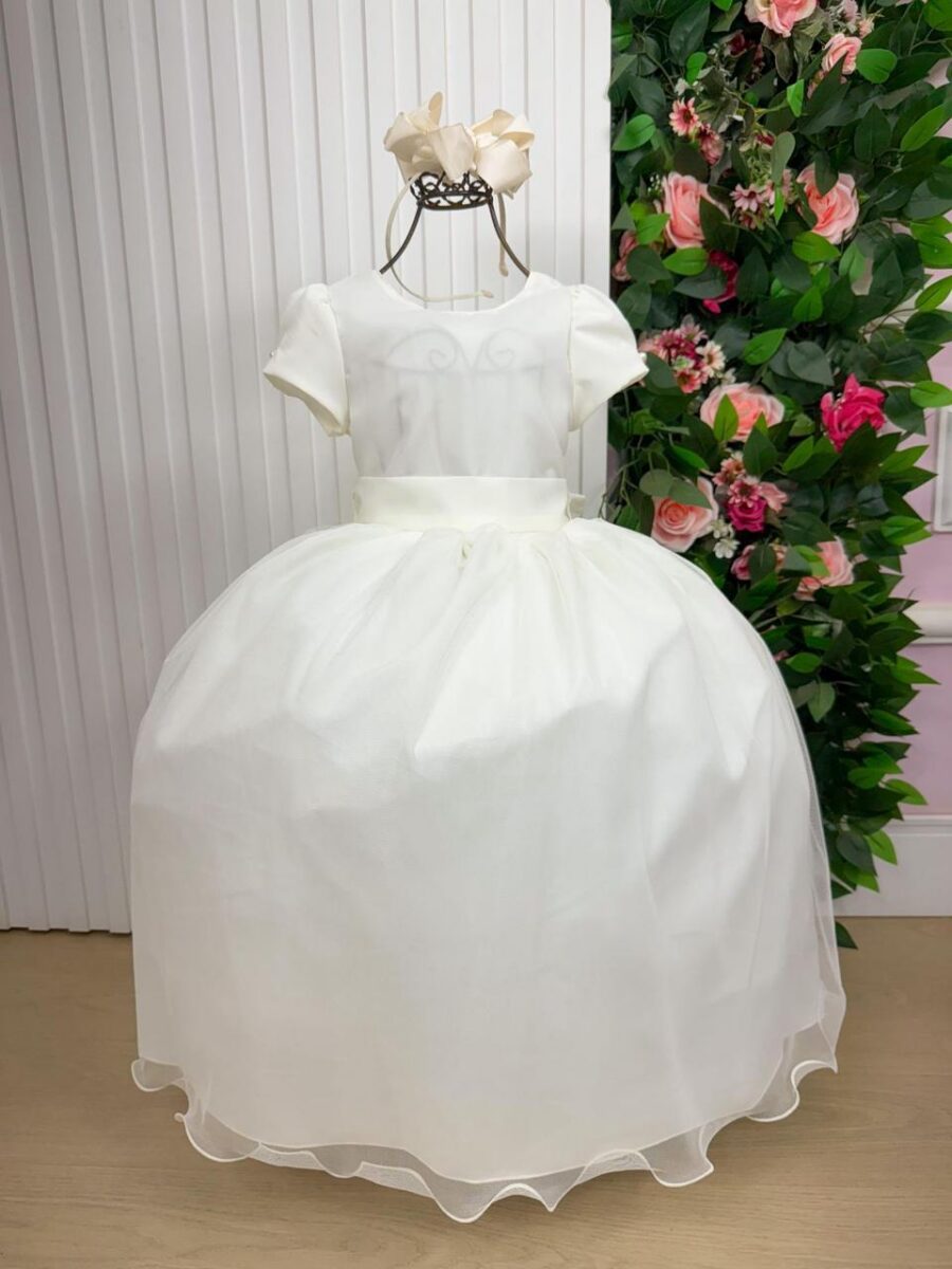 Vestido Longo Infantil Selena Vila Lele Off-white Laço