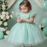 Vestido Infantil Angelie Menina Bonita Verde Menta Tafetá