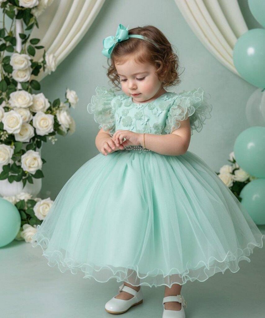Vestido Infantil Angelie Menina Bonita Verde Menta Tafetá