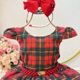 Vestido Infantil Vermelho Xadrez Ursinhos Natal