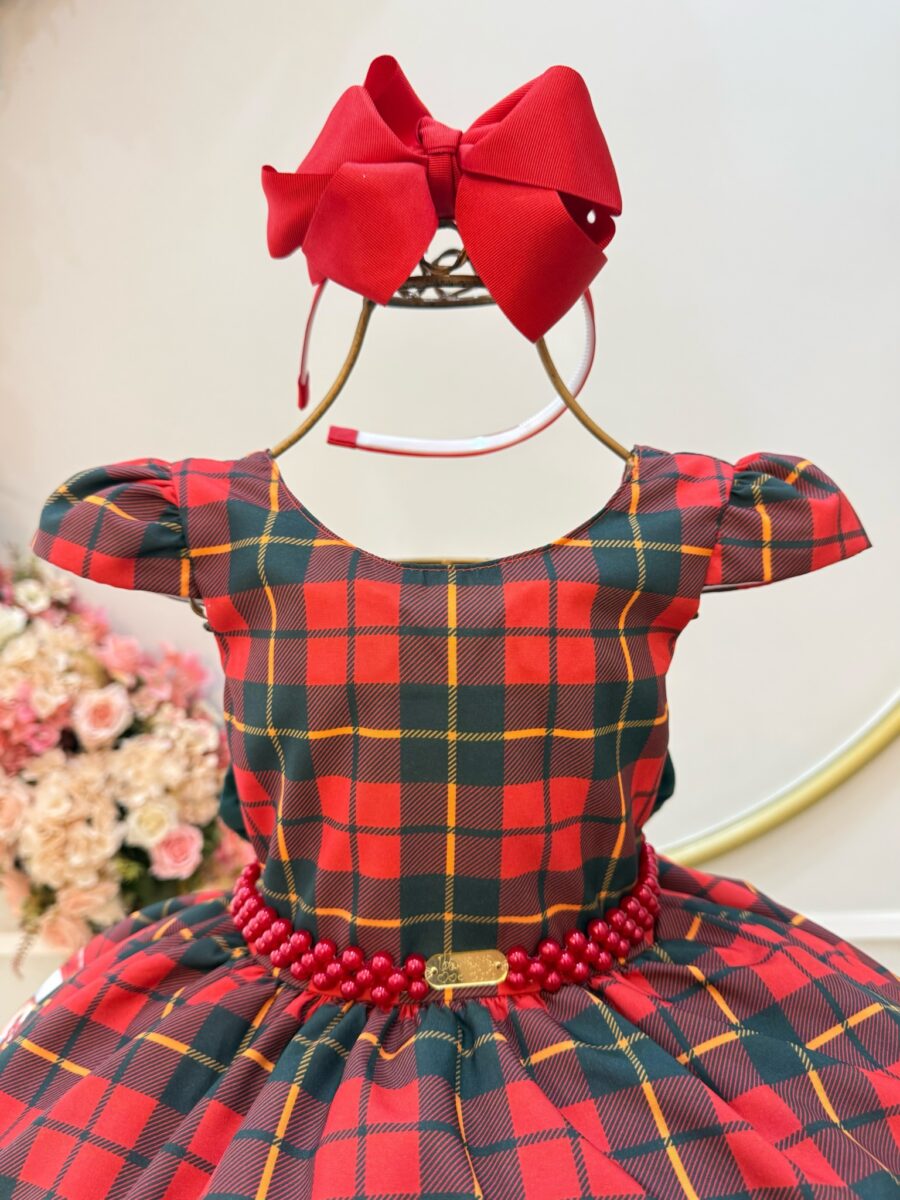 Vestido Infantil Vermelho Xadrez Ursinhos Natal