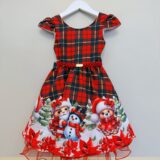 Vestido Infantil Vermelho Xadrez Ursinhos Natal