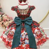 Vestido Infantil Vermelho Xadrez Ursinhos Natal
