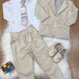 Terno Infantil Pajem Bege com Camisa Branca e Gravata