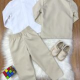 Terno Infantil Pajem Bege com Camisa Branca e Gravata