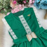 Vestido Infantil Blogueirinha Valeria Verde Renda e Pérolas