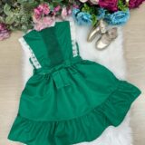 Vestido Infantil Blogueirinha Valeria Verde Renda e Pérolas