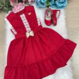 Vestido Infantil Blogueirinha Valeria Vermelho Renda Pérolas
