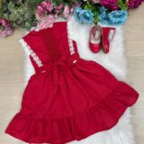 Vestido Infantil Blogueirinha Valeria Vermelho Renda Pérolas